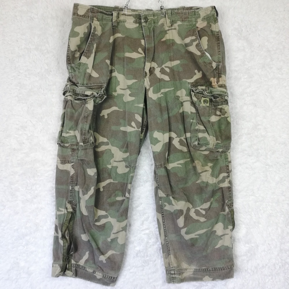 No Boundaries Mens Pants Cargo Camo Utility Green Tan Ankle Zipper 44x30